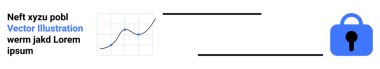 Line graph showcasing fluctuating data next to a blue padlock symbolizing security. Ideal for data privacy, cybersecurity, secure transactions, financial reports, online safety, encrypted clipart