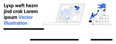 Analitik gösterge paneli bir dizüstü ekranda grafikler ve pasta grafikleriyle gösteriliyor. İş analizi, veri görselleştirme, proje yönetimi, mali raporlar, sunumlar ve pazarlama için ideal