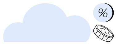 Bozuk paralı bulut, yüzde işareti. Finans, bulut depolama, yatırım, dijital ekonomi, gelir, büyüme stratejisi, fintech Line metaforu için ideal