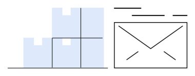 Zarfın yanındaki üç kutunun yanında hareketli çizgiler var. Lojistik, e-ticaret, paket teslimatı, posta hizmetleri, envanter yönetimi ve iletişim için ideal. İniş afişi