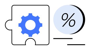 Mavi vites simgesinin yanında mavi vites simgesi olan bulmaca parçası. İş stratejisi, analitik, takım çalışması, problem çözme, finansal planlama, veri yönetimi, pazarlama için ideal. Satır metaforu