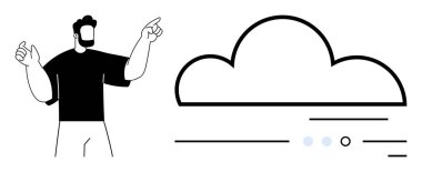 Bulut simgesini gösteren adam veri depolamayı temsil ediyor. Teknoloji, bulut hesaplama, veri yönetimi, bilişim çözümleri, dijital dönüşüm, çevrimiçi hizmetler ve modern altyapı için ideal