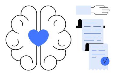 Beyin merkezindeki mavi kalp, zihin-kalp bağlantısının altını çizer. İşaretli belge onaylama ya da sertifika anlamına gelir. Akıl sağlığı, duygusal zeka ve psikolojik durum için ideal.