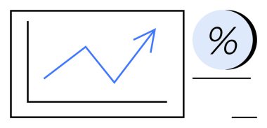 Bir dikdörtgenin içindeki yukarı doğru giden mavi çizgi sağ tarafında yüzde sembolü olan büyümeyi simgeliyor. İş sunumları, mali raporlar, eğitim materyalleri, pazarlama için ideal