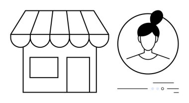 Çemberin etrafında kadın profili olan basit bir vitrin. Ticari, perakende, müşteri hizmetleri, e-ticaret, kullanıcı profilleri, markalaşma, minimalizm temalı tasarımlar için ideal. Çizgi