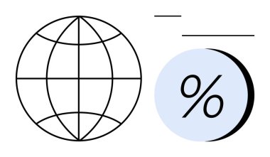 Yatay çizgilerle yüzde işaretinin yanında dünya ana hatları. Küresel finans, ekonomi, iş analizi, uluslararası ticaret, istatistik, eğitim ve teknoloji bağlamları için idealdir. Satır metaforu