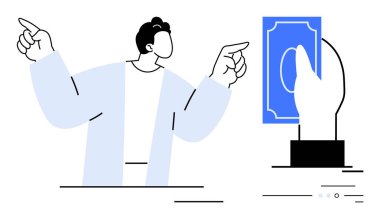 Bir alım satımı temsil eden el ele tutuşmuş parayı işaret eden kişi. Finans, iş, dijital ödemeler, e-ticaret, bankacılık, yatırımlar, pazarlama için ideal. Satır metaforu