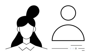 İki basit avatar, biri uzun saçlı ve üst topuzlu bir dişi, diğeri de geometrik şekilli bir erkek. Sosyal medya, kullanıcı profili simgeleri, iletişim listeleri, avatarlar, takım için ideal