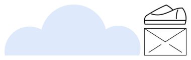 Bir e-posta zarfının yanında bulut simgesi, bulut depolama ve e-posta servislerini sembolize ediyor. Teknoloji, internet, iletişim, veri depolama, bulut hesaplama, mesajlaşma ve bağlantı için ideal. Çizgi