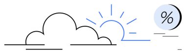 Yüzdelik bir sembolün yanından süzülen güneş ışınları olan bir bulut. Hava tahminleri, veri analizi, iklim tartışmaları, çevre çalışmaları, istatistiksel raporlar, iş analizleri için ideal