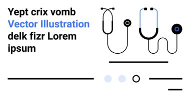 Medical items include three stethoscope outlines in black, blue, and white with lorem ipsum text. Ideal for healthcare applications, medical presentations, clinics, hospitals, health blogs clipart