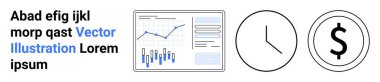 İş analizi grafiği, saat, dolar sembolü. Finans, zaman yönetimi, yatırım, veri analizi, ekonomi verimliliği İniş sayfası için ideal