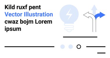 Yıldırımlı ampul, yön okları, çeşitli satırlar ve metin örnekleri. Yenilik temaları, teknoloji, navigasyon, tasarım şablonları, dijital içerik, yaratıcı sunumlar için idealdir