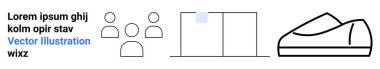 Lorem Ipsum 'un üç kişilik simgesi, dikdörtgen çizelgesi ve çizilmiş ayakkabısı olan metni. Sunumlar, bilgi grafikleri, iş raporları, eğitim materyalleri, pazarlama stratejileri, vektör sanatları için ideal
