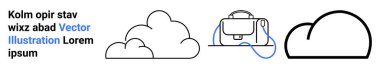 Modern minimalist bulut simgeleri ve sırt çantası tasarımı. Teknoloji siteleri, eğitim içeriği, seyahat blogları, bulut hesaplama, dijital pazarlama, veri depolama, modern sanat için ideal. İniş sayfası