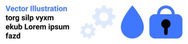 Teknolojiyi temsil eden dişliler, su damlacıkları su korumayı sembolize ediyor, ve metnin yanında güvenliği de gösteren bir kilit. Çevresel temalar, güvenlik içeriği, teknoloji makaleleri için ideal