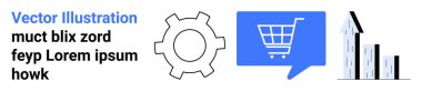 İkona, alışveriş arabalı konuşma balonu, büyümeyi gösteren bar çizelgesi. İş stratejisi, e-ticaret, süreç optimizasyonu, pazar analizi, büyüme izlemesi, teknoloji entegrasyonu için ideal
