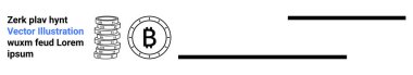 Bozuk para yığını, Bitcoin sembolü, yer tutucu metin ve yatay çizgiler. Kripto para birimi, dijital finans, engelleme zinciri, mali teknoloji, yatırım, bitcoin ticareti ve ödeme için ideal
