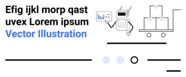 Bir çizelge tutan robot, kutular, çizgiler ve dairelerle dolu bir araba otomasyon, lojistik, depolama, veri analizi, teknoloji, envanter yönetimi, yapay zeka için ideal. İniş sayfası
