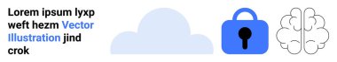 Bulut sembolü, kilit ve beyin çizimi. Siber güvenlik, veri koruması, çevrimiçi mahremiyet, bulut depolama, şifreleme, ağ güvenliği, teknolojik girişimler için ideal. İniş sayfası için pankart