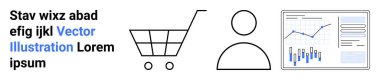 Alışveriş arabası, kullanıcı simgesi ve metin elementli veri grafiği. İş için ideal, veri analizi, e-ticaret, pazarlama, sunumlar, kullanıcı arayüzü, teknoloji. İniş sayfası