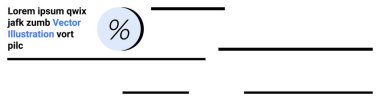 Yüzdelik sembolü içeren daire, solda metin, paragraf veya içerik düzenini taklit eden satırlar, minimalist tarz. İş sunumları, eğitim, finans, pazarlama, sosyal medya için ideal