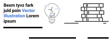 Rüzgâr türbinli ampul, metinde pil, modern istiflenmiş binalar. Yenilenebilir enerji, çevre, sürdürülebilirlik, teknoloji, yenilik, eğitim, mimari için idealdir. İniş sayfası