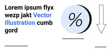 Aşağı doğru ok ve yer tutucu metin ile mavi bir dairenin içindeki yüzde sembolü. Mali raporlar, iş sunumları, pazarlama materyalleri, eğitim içeriği, ürün açıklamaları için ideal