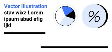 Mavi, beyaz pasta grafiği ve yer tutucu metni olan yüzde işareti. İş analizleri, mali raporlar, veri sunumu, eğitim materyali, bilgi grafikleri, pazarlama kampanyaları için ideal
