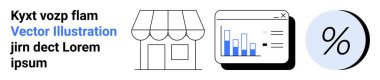 E-ticaret mağazası önü, analitik grafik ve iş büyümesi temalarını vurgulayan yüzde simgesi. Satışlar, pazarlama, finans, e-ticaret, veri analizi, iş stratejisi, sunumlar için ideal