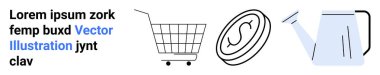 Alışveriş arabası, dolar işaretli bozuk para, sulama kutusu. E-ticaret, finansal planlama, bahçıvanlık, online alışveriş, para yönetimi, perakende, açık hava faaliyetleri için ideal. İniş sayfası için pankart