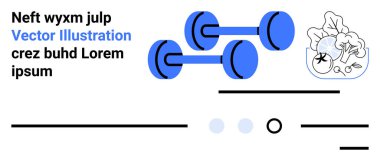 Dambıllar, sağlıklı yiyecekler ve mavi aksanlı metinler. Fitness, sağlık, egzersiz, sağlık, güç eğitimi, diyet planlaması ve yaşam tarzı için idealdir. İniş sayfası