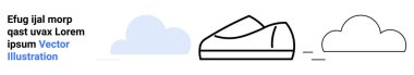 Sıradan ayakkabı çizimi, soluk mavi bulut, siyah çizgili bulut ve tasarım için örnek tutucu metin. Grafik tasarımcıları, eğitim materyalleri, hava durumu temaları, giyim endüstrisi için ideal
