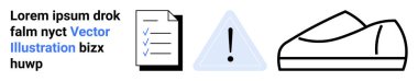Üç işaretli kontrol listesi, ünlem işaretli üçgen uyarı simgesi ve sıradan ayakkabı silueti. Web sitesi tasarımı, kullanma kılavuzları, güvenlik kılavuzları, moda siteleri için ideal.