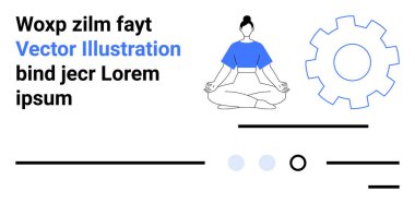 Kadın meditasyon yapıyor, büyük vites sembolü, iki seçim çemberi, siyah çizgiler, mavi aksan unsurları. Üretkenlik, refah, teknoloji entegrasyonu, rahatlama, odaklanma, denge için ideal