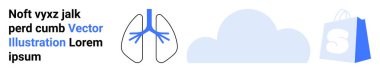 İnsan ciğerlerinin diyagramı, bir bulut ve S harfi ile alışveriş torbası sağlık, solunum sağlığı, sağlık, çevrimiçi alışveriş ve sağlık uygulamaları için ideal. İniş sayfası