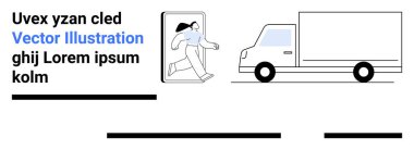 Woman stepping out of a smartphone alongside a delivery truck. Ideal for logistics, delivery services, mobile apps, transportation, marketing campaigns, startup pitches, and technology concepts clipart