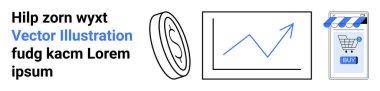 Dolar işaretli sikke, yükselen büyüme tablosu, alışveriş arabalı akıllı telefon ve satın alma düğmesi. İş analitiği, e-ticaret, finans, pazarlama, girişimler, bilgi grafikleri için idealdir. İniş sayfası
