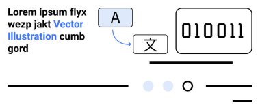 İngilizce harf A, Çince karakter, ikili kod, noktalar, çizgiler, şekiller. Eğitim, çeviri hizmetleri, iletişim araçları, teknoloji kavramları, dil çalışmaları için ideal dijital arayüzler