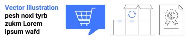 İçinde bloklar, dairesel oklar ve sertifikası olan bir alışveriş arabası. Çevrimiçi alışveriş, taşımacılık, lojistik, müşteri hizmetleri, kalite güvencesi, e-ticaret, perakende sektörü için ideal