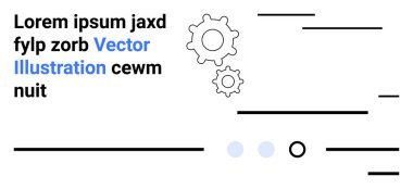 Modern bir vektör tasarımında siyah metin, çark ve mavi renkli çizgiler. Teknoloji, yenilik, minimalizm, mühendislik, endüstri, teknik belgeler, grafikler için ideal. İniş sayfası