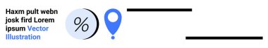 Çemberdeki yüzde sembolü, mavi harita iğne işaretleyicisi, yer tutucu metni siyah. Web tasarımı, bilgi grafikleri, iş sunumları, eğitim materyalleri, pazarlama, veri görselleştirme ve kullanıcı için ideal
