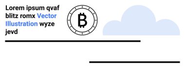 Solunda metin elementleri ve mavi bir bulut olan dairesel bir dizayn ile çevrili siyahla çevrili Bitcoin sembolü. Fintech, kripto para birimi, blok zinciri, dijital para birimi, yatırımlar, teknolojik temalar için ideal