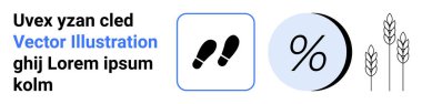 Kare şeklinde ayak izleri, büyük bir yüzdelik sembol, buğday sapları. İş sunumları, analitik raporlar, tarım içgörüleri, pazarlama materyalleri, eğitim içeriği, mali veriler için ideal