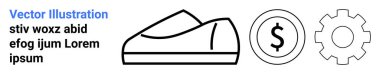 Spor ayakkabı çizgisi, dolar sembolü, vites simgesi. Ecommerce, startup, finans, iş, pazarlama spor teknolojisi İniş sayfası için ideal