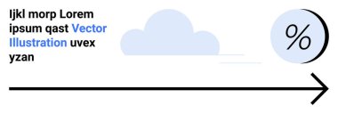 Siyah ok, mavi bulut desenli gri yüzde sembolünü gösteriyor. Finans, pazarlama, büyüme izleme, iş geliştirme, eğitim materyali, sunumlar, web sitesi için ideal