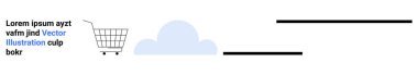 Bir alışveriş arabası ve yer tutucu metni olan bir bulutun yer aldığı minimalist bir tasarım. E-ticaret, bulut çözümleri, dijital pazarlama ve teknoloji hizmetleri için ideal. İniş sayfası için pankart