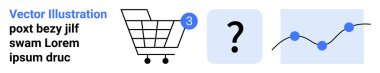 Bir ürün sayım göstergesi, bir soru işareti ve bir çizgi grafiği olan alışveriş arabası. E-ticaret, çevrimiçi alışveriş, veri analizi, müşteri desteği, pazar araştırması, istatistik, kullanıcı arayüzü için ideal