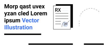 Tıbbi reçete belgesi imzalandı. Yanında yer tutucu metni ve kesik çizgiler var. Sağlık hizmetleri, formlar, belgeler, resmi evraklar, tıp endüstrisi, eczaneler, klinikler için idealdir. İniş