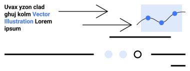 Arrows pointing right, line graph with blue data points, text elements, horizontal lines, and circle icons. Ideal for presentations, business reports, data analysis, infographics, marketing clipart